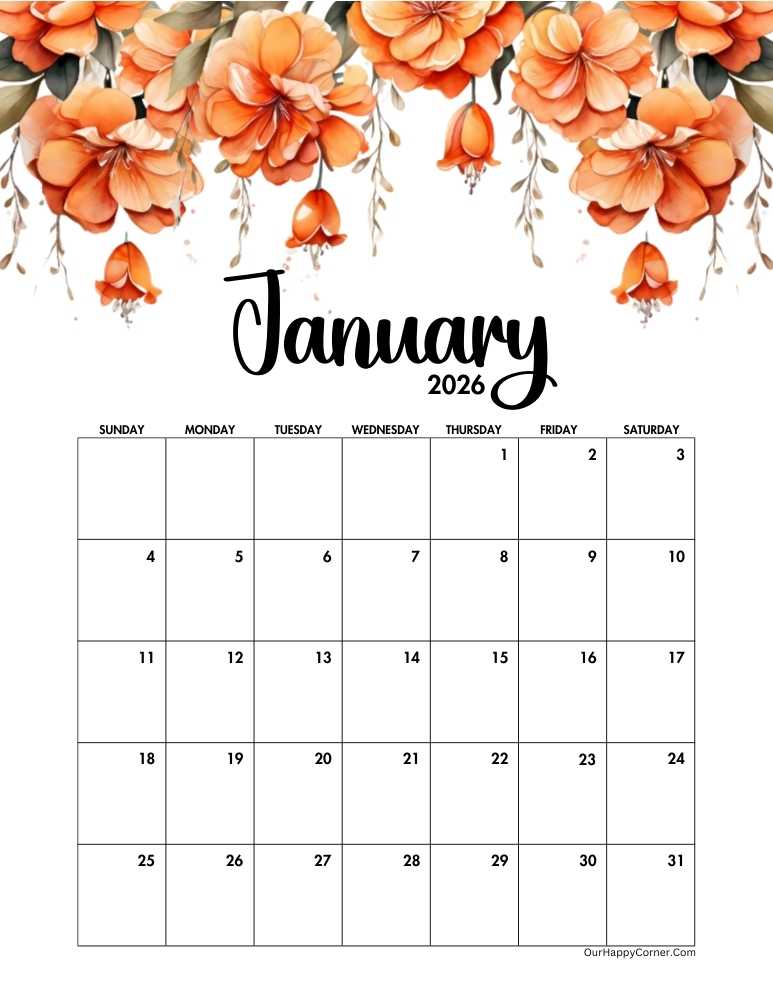 orange floral calendar