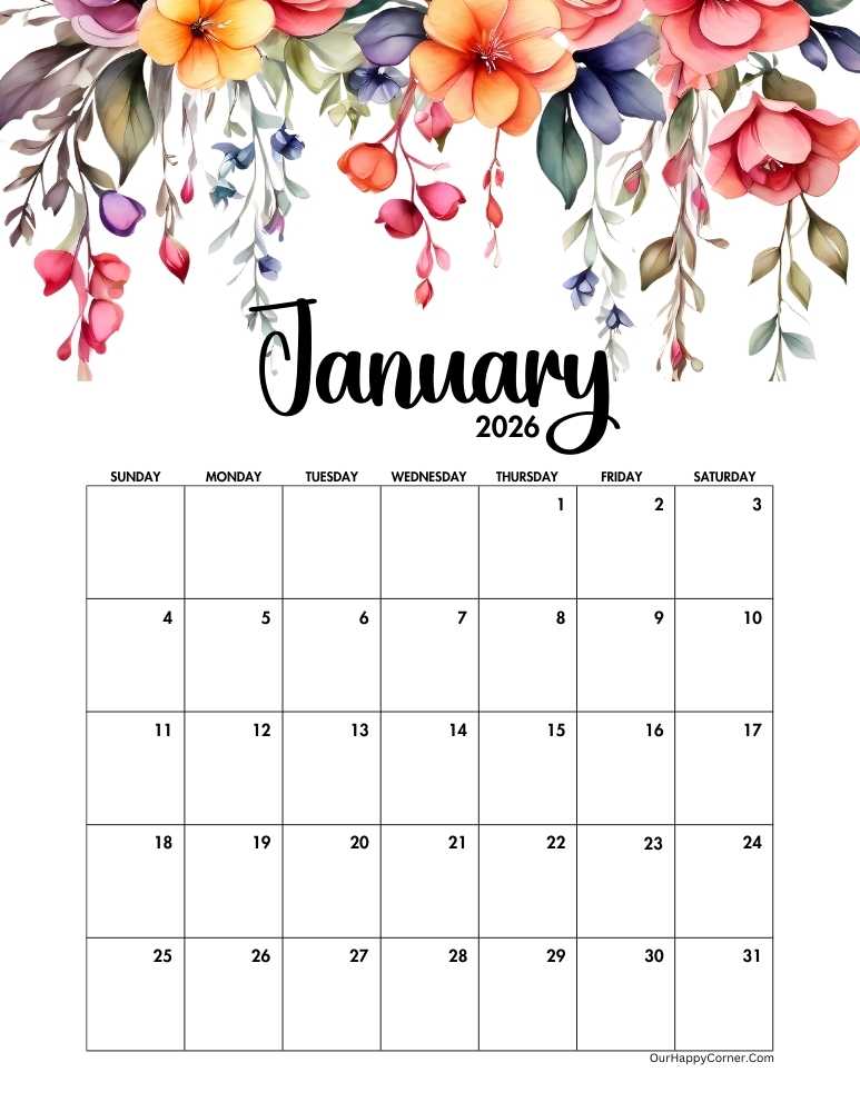 floral January calendar