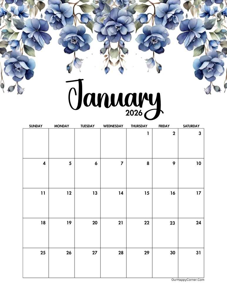 blue floral calendar