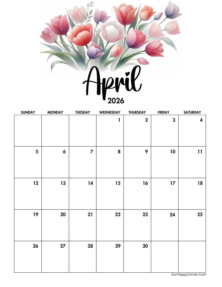 Floral April 2026 calendar
