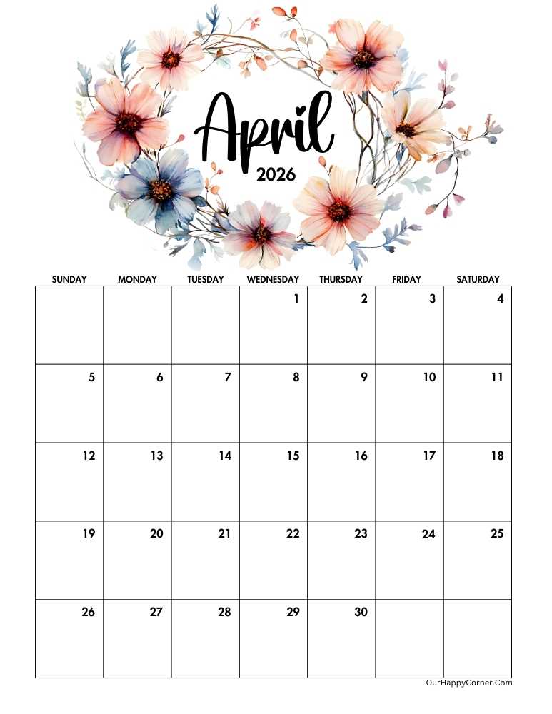 Spring April 2026 calendar