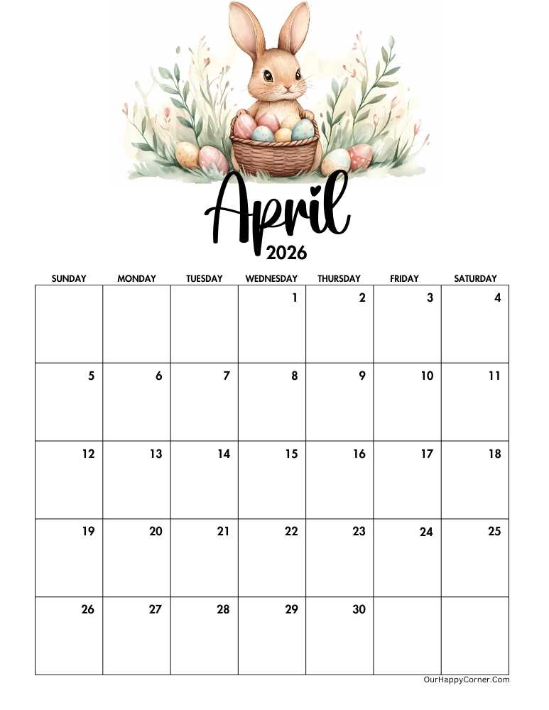 Easter egg April calendar 2026