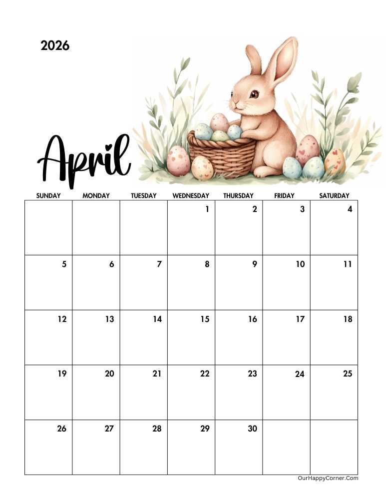 Easter egg April calendar 2026