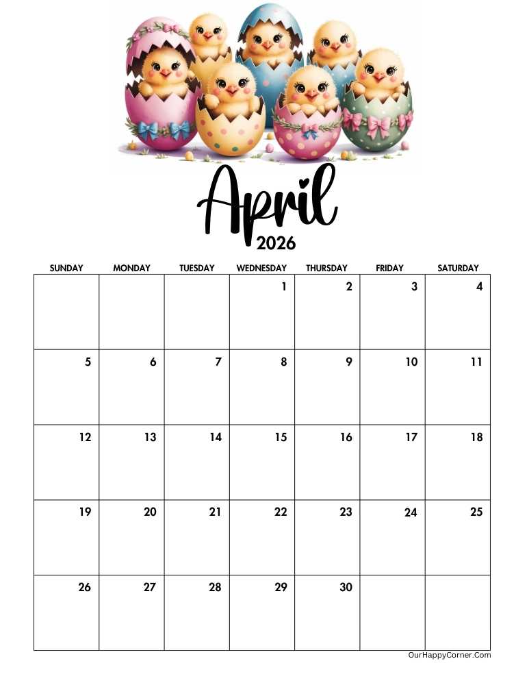 Easter themed April calendar