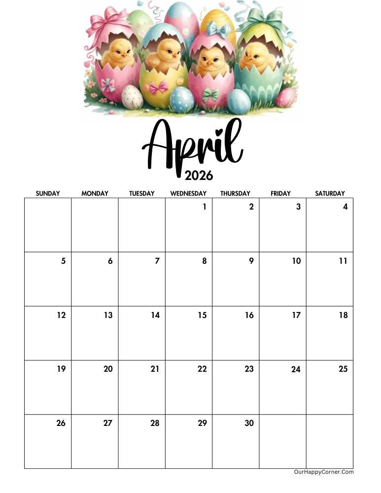 Easter themed April calendar