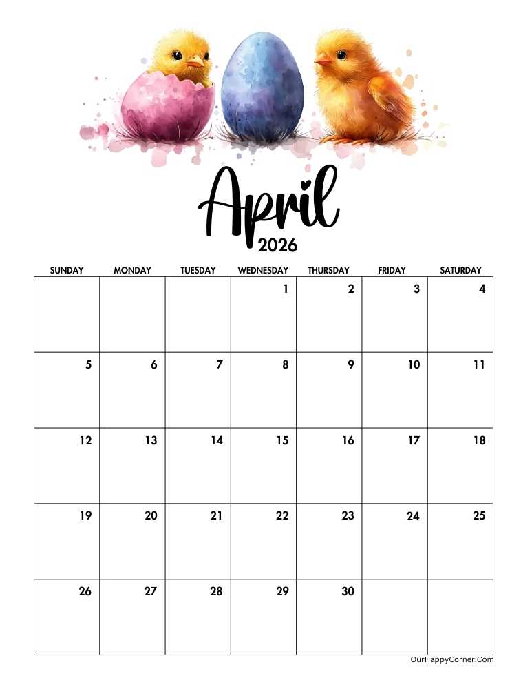 Easter themed April calendar
