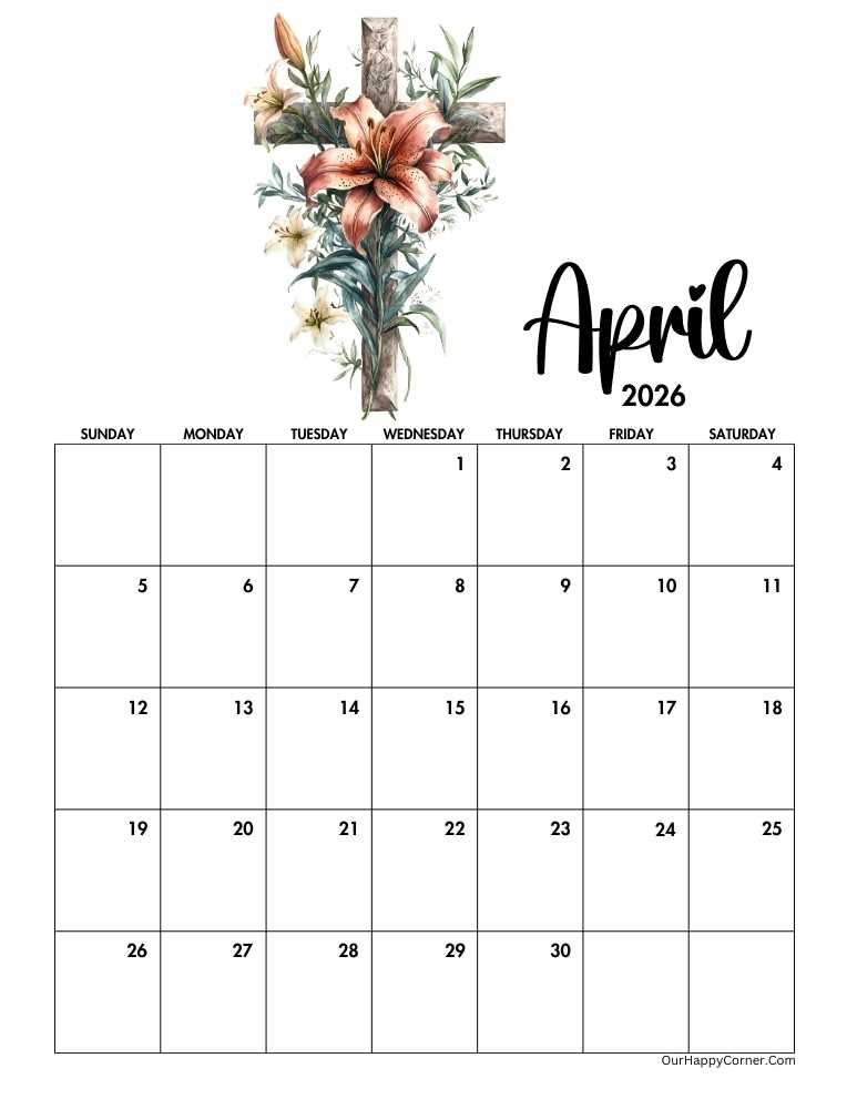 Easter themed April calendar 2026