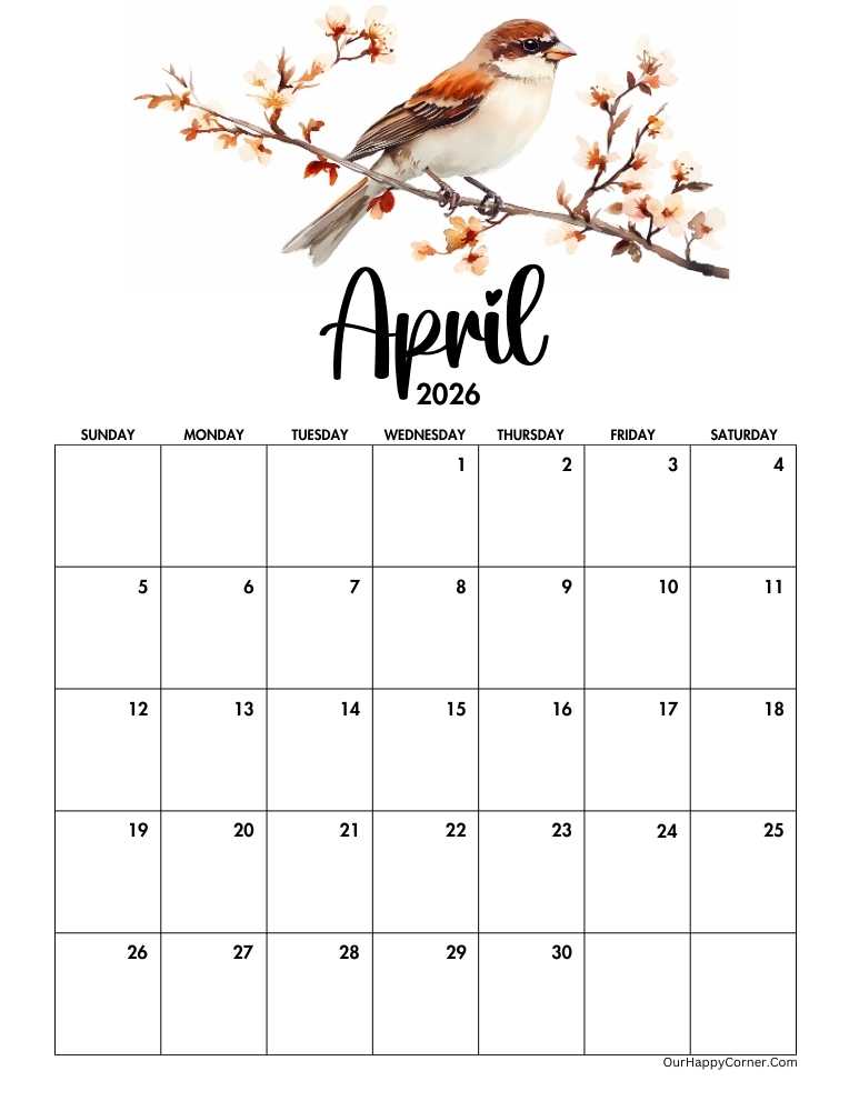 Bird decorated calendar
