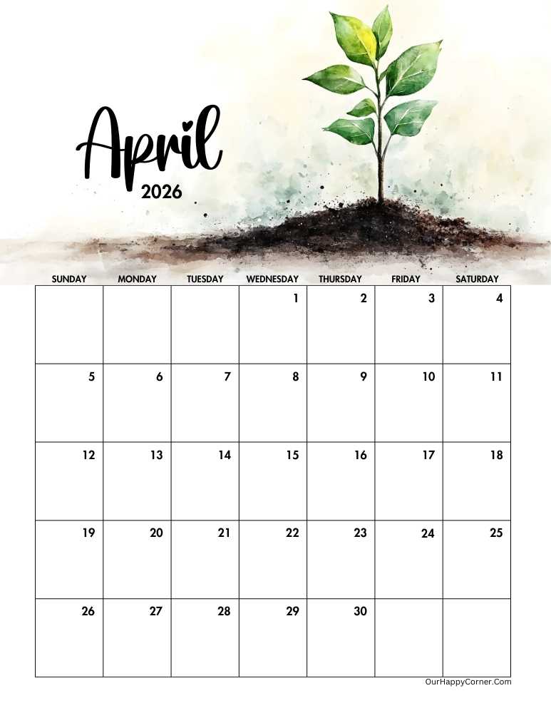 Earth day themed April calendar