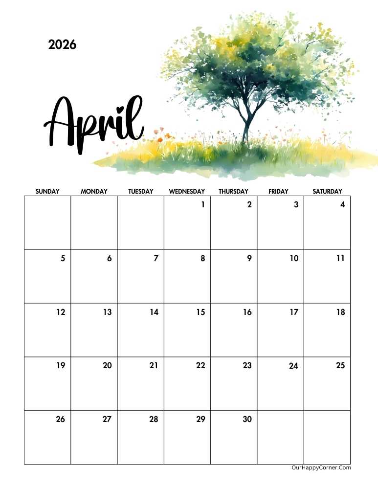 Earth day themed April calendar