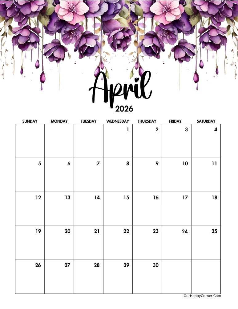 Purple watercolor calendar