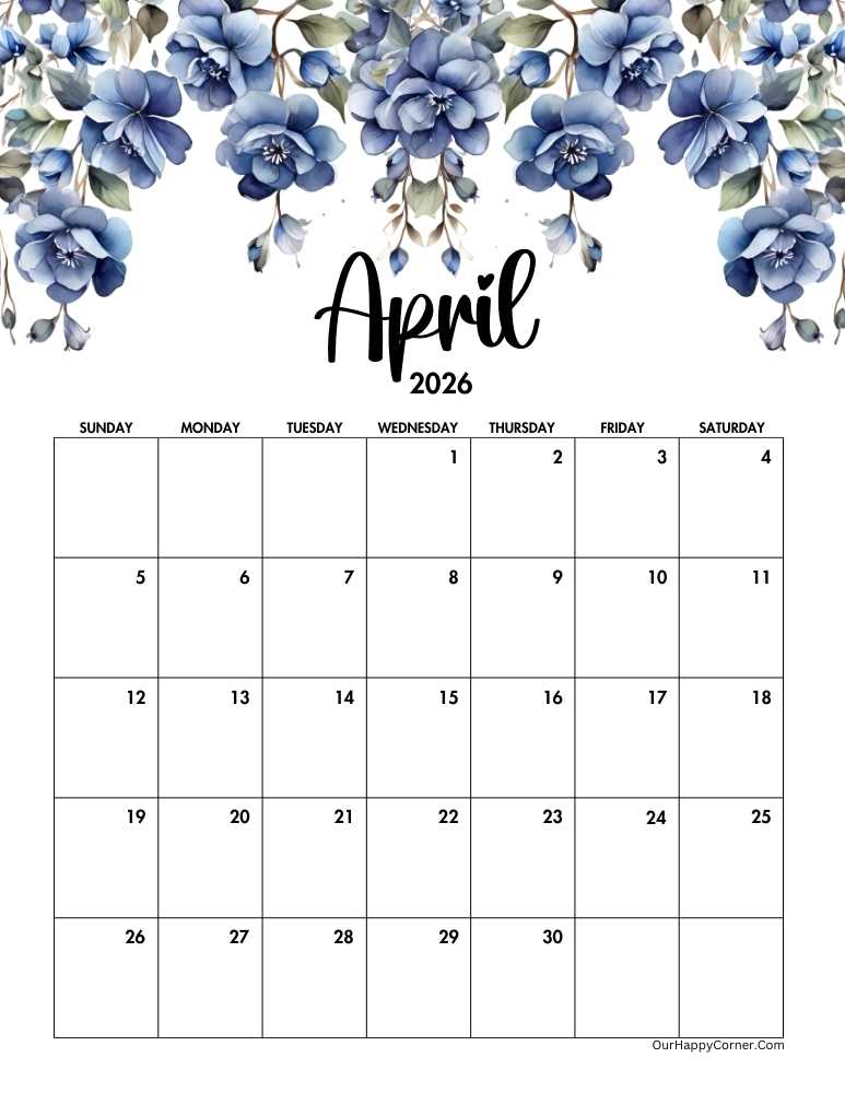 Blue floral calendar