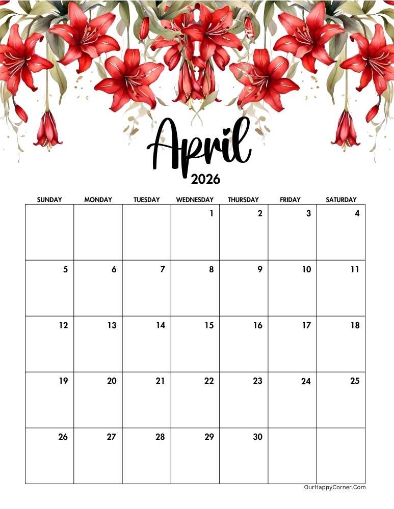 Red floral calendar