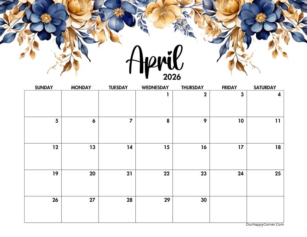 Horizontal floral calendar
