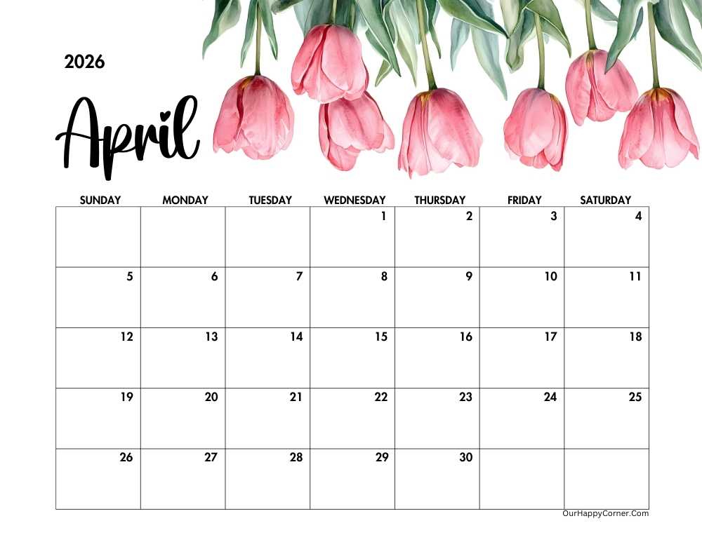 Horizontal floral calendar