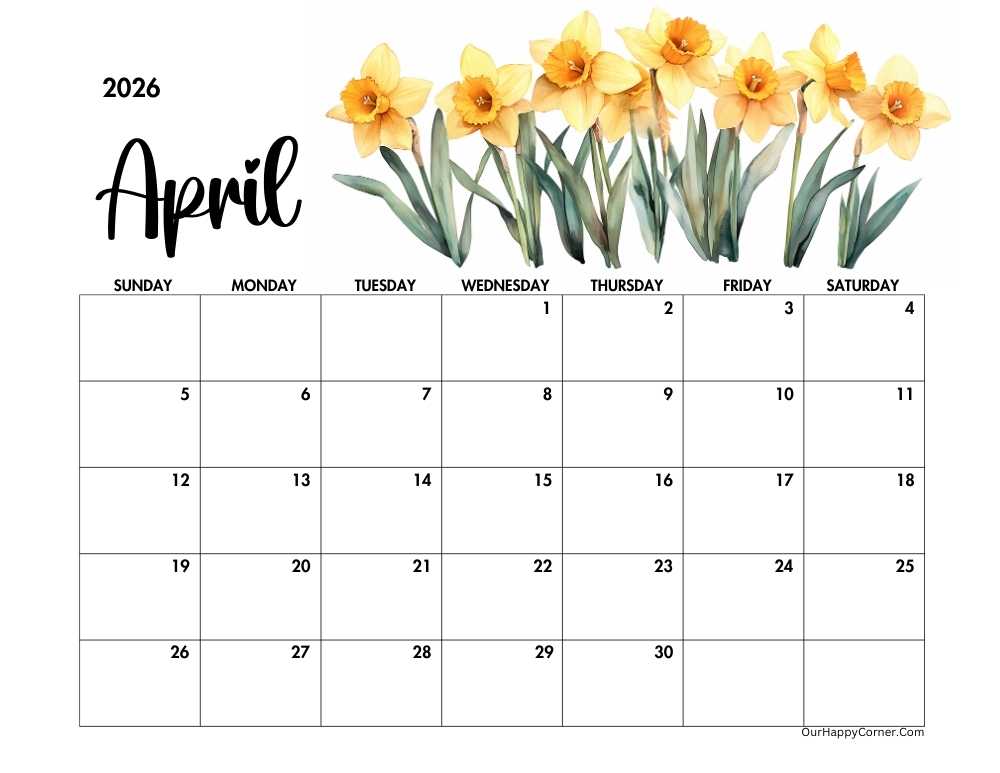 Horizontal floral calendar
