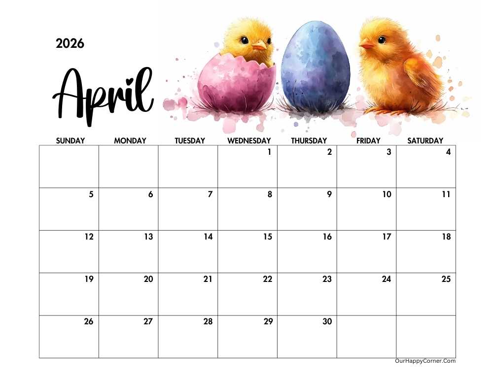 Easter theme April calendar 2026
