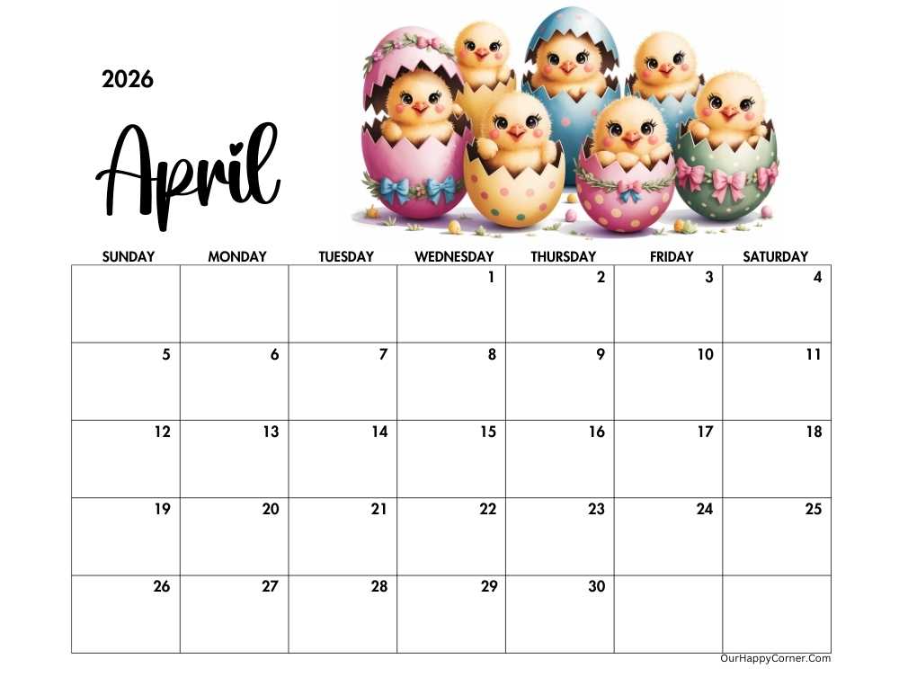 Easter theme April calendar