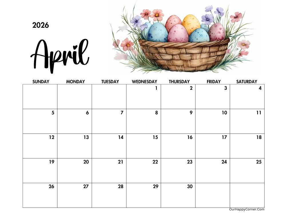 Easter theme April calendar