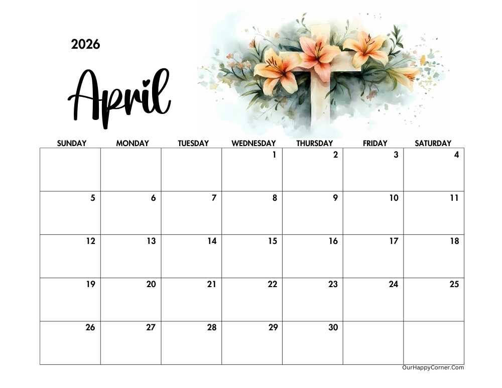 Easter theme April calendar