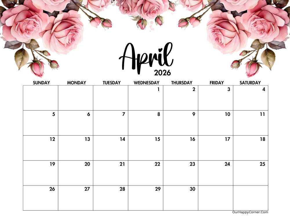 Horizontal floral calendar