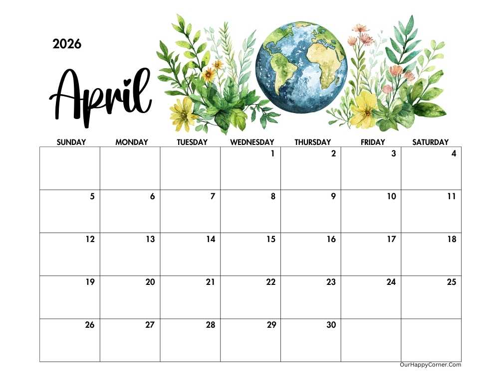 Earth day theme calendar