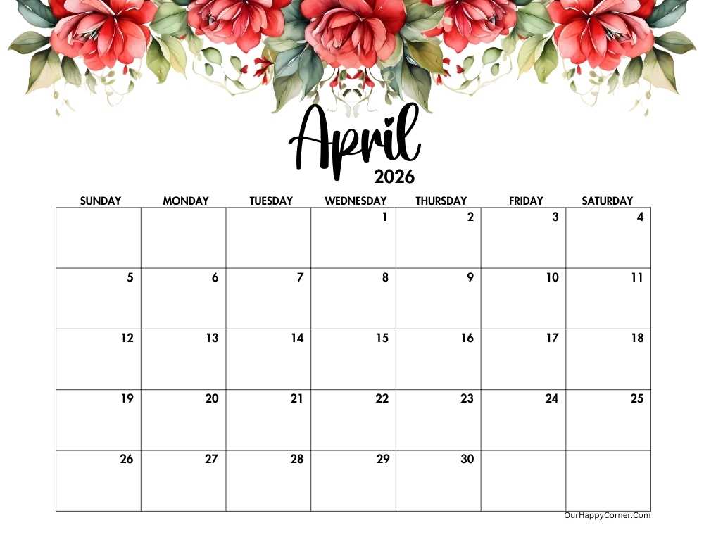 Horizontal floral calendar