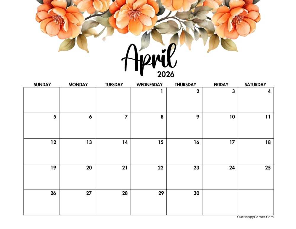 Horizontal floral calendar
