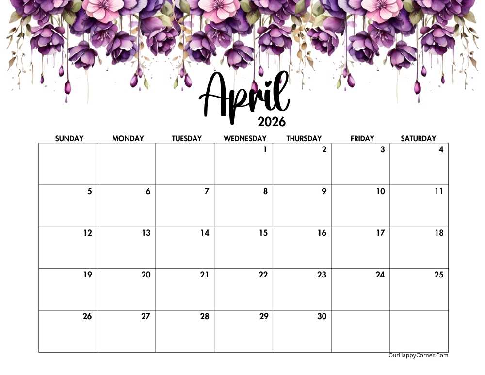 Horizontal floral calendar
