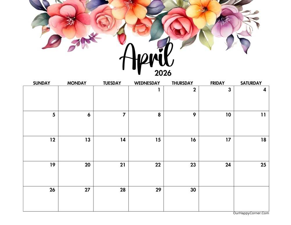 Horizontal floral calendar