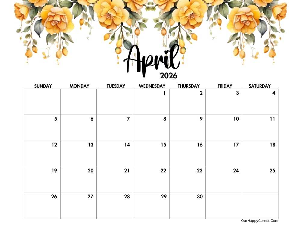 Horizontal floral calendar