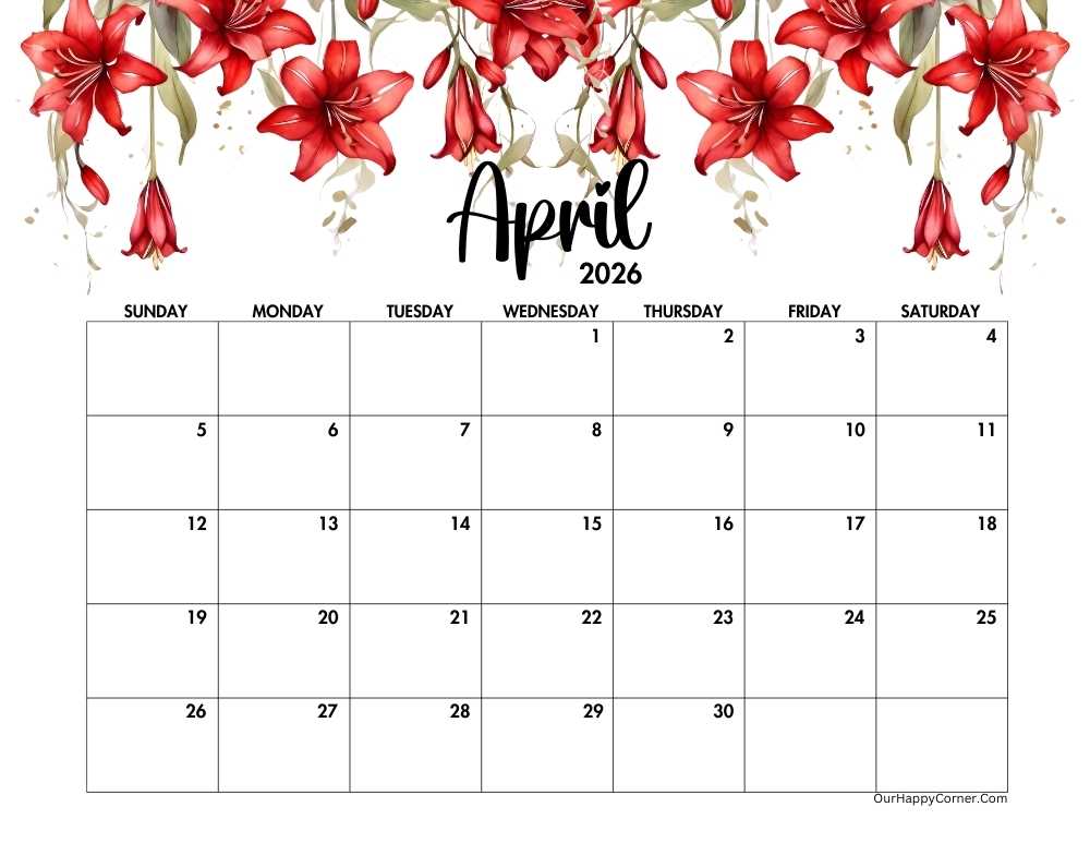 Horizontal floral calendar