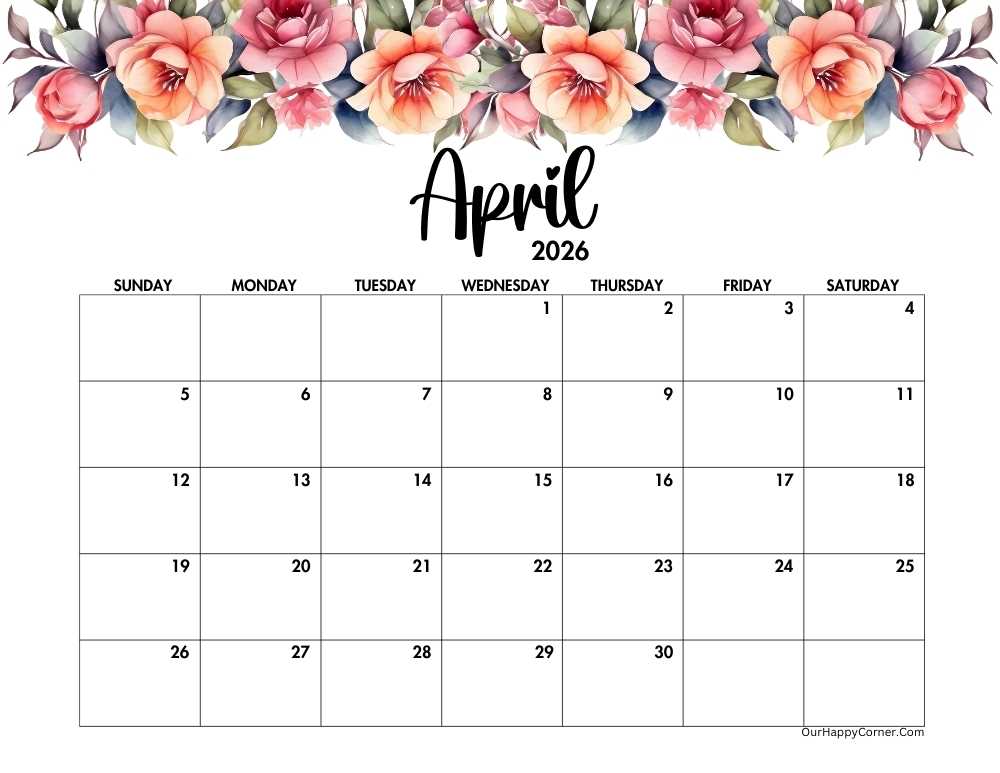 Horizontal floral calendar