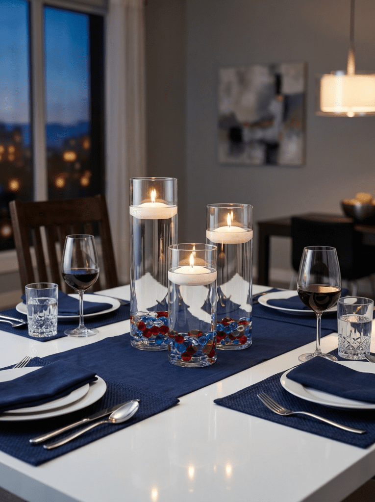 4th of July centerpiece floating candle with red blue accents