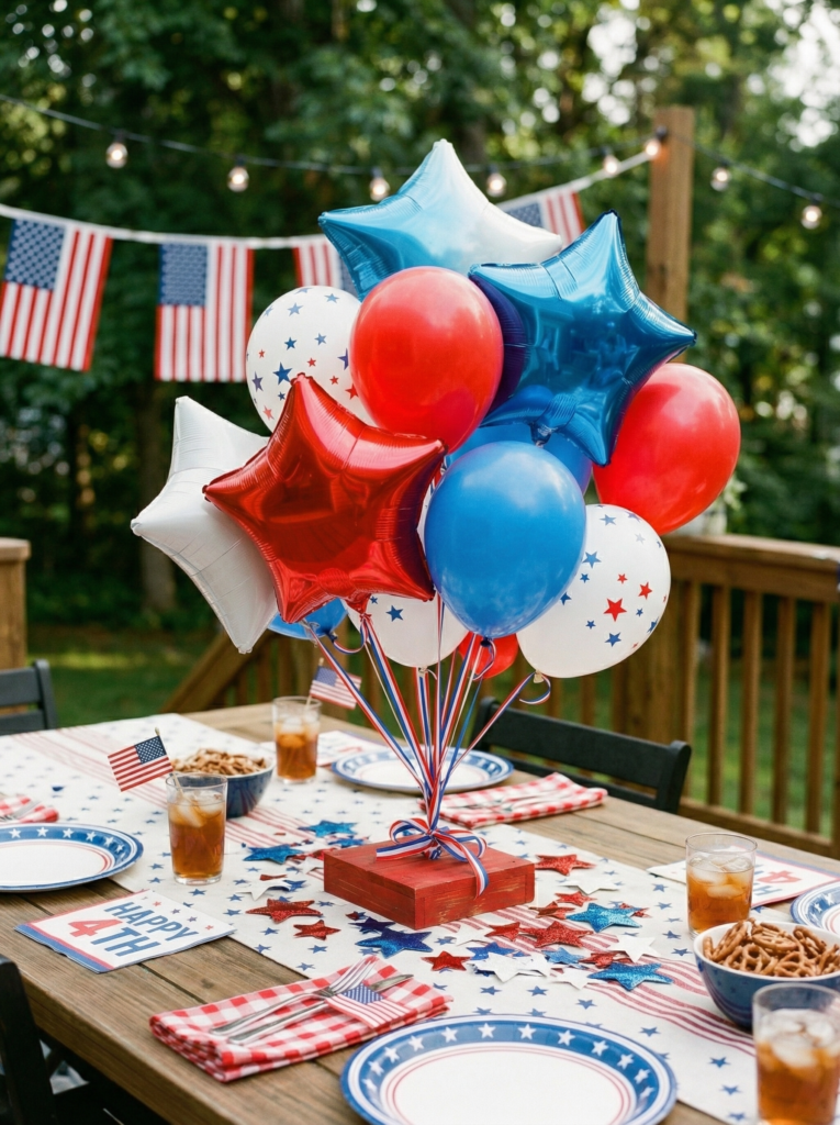 4th of July centerpiece red white blue balloon