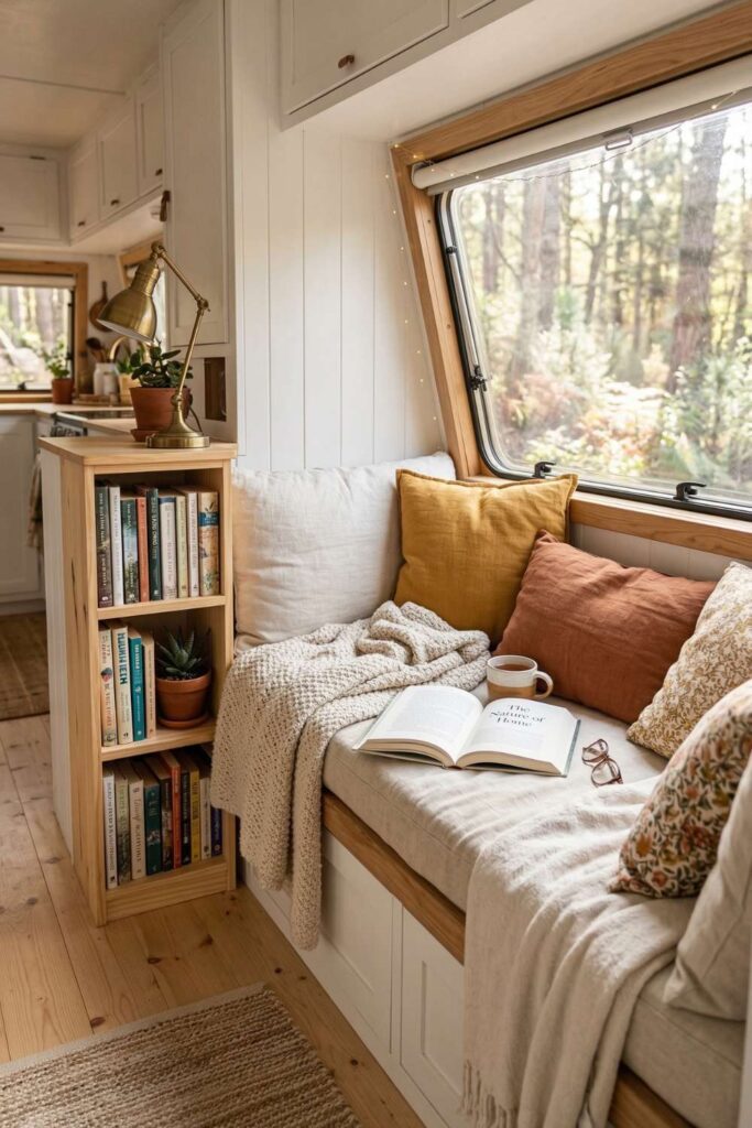 Cozy camper window reading nook camper interior design