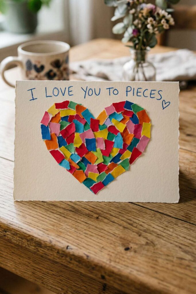 I Love You to Pieces Torn Paper Heart Card Mother's Day crafts