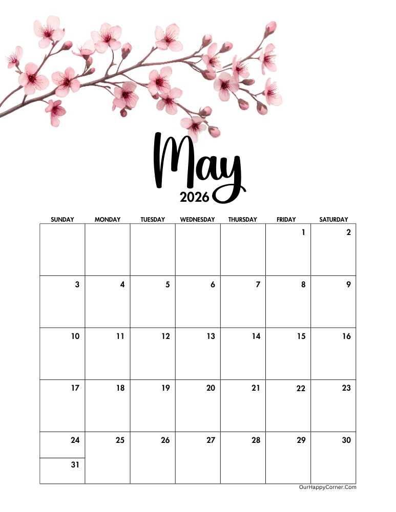 
Cherry blossom decorated calendar
