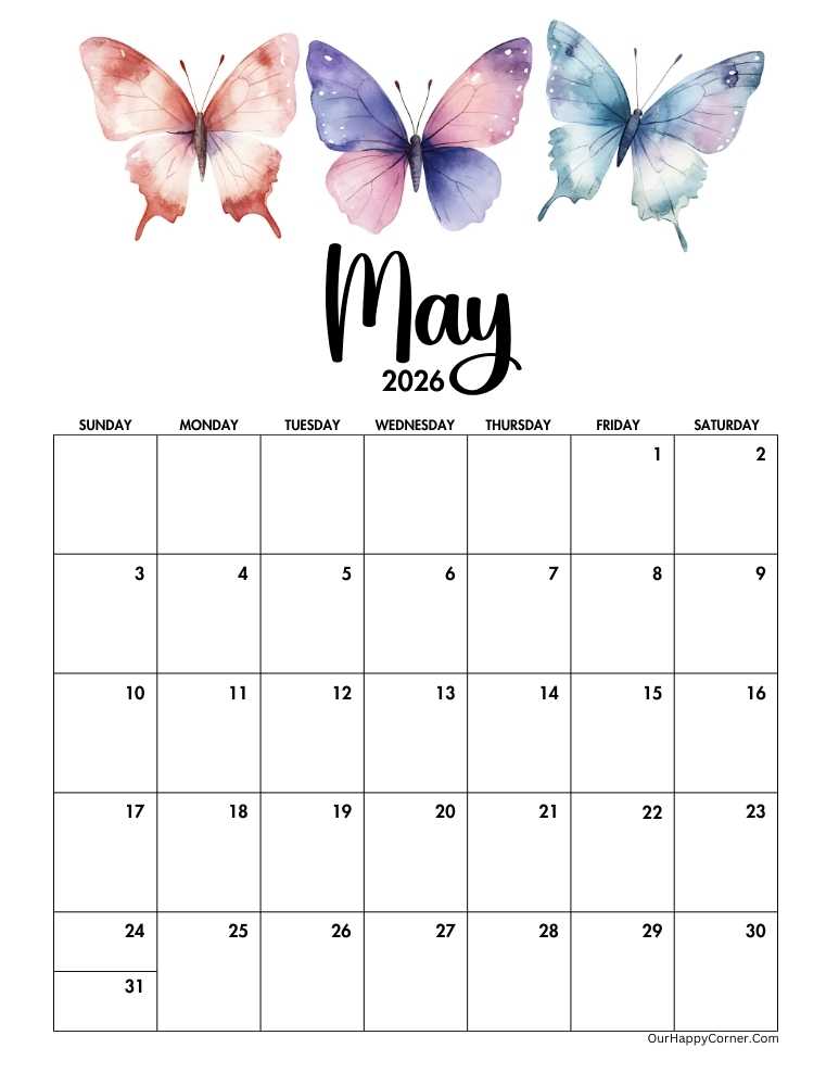 Butterflies decorated calendar