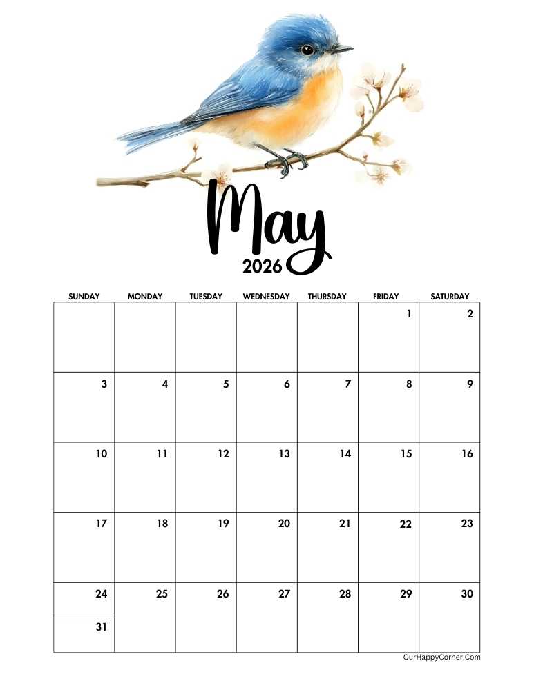 2026 May printable calendar