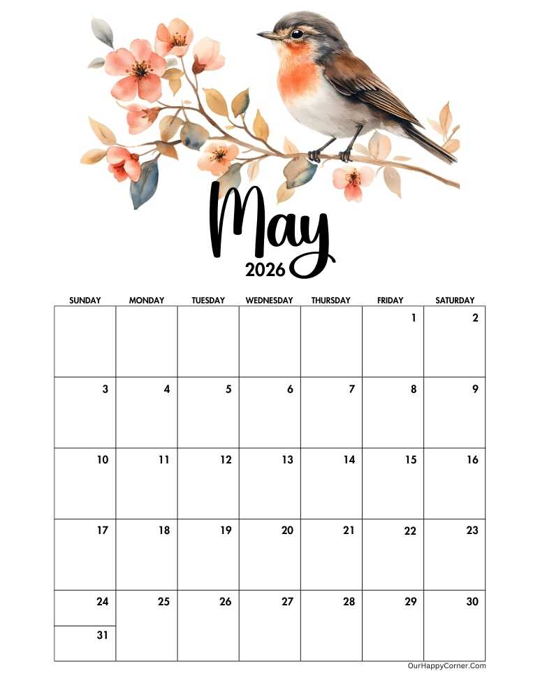 2026 May printable calendar