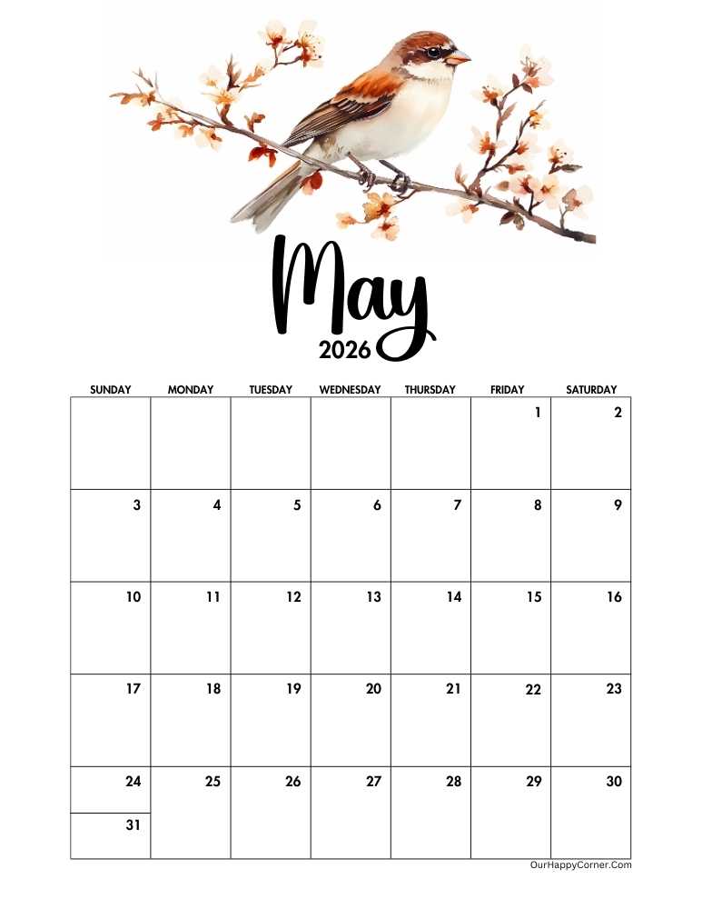 2026 May printable calendar
