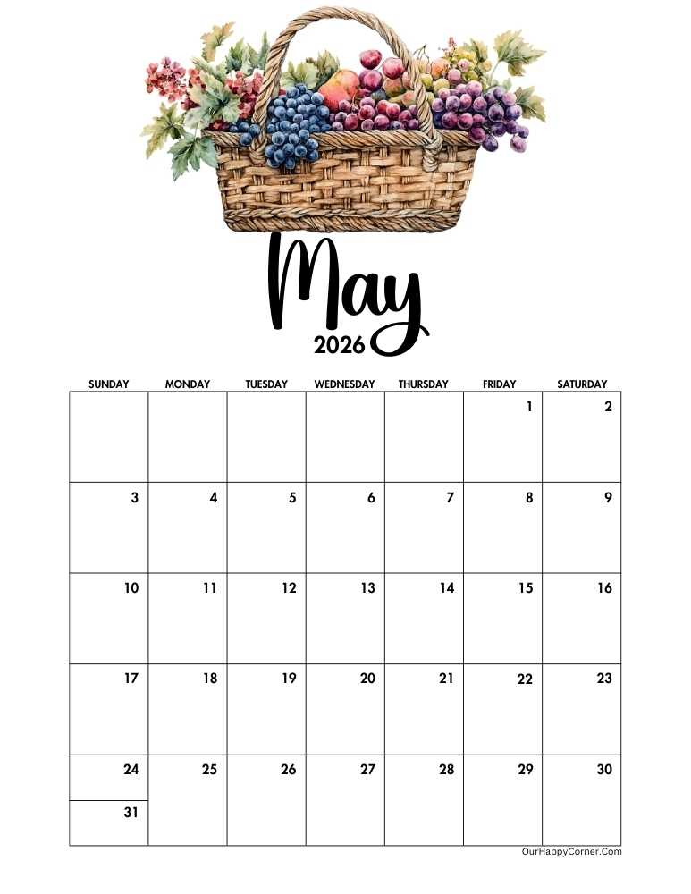 2026 May printable calendar