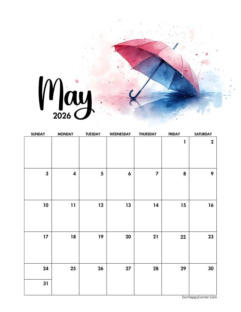 2026 May printable calendar