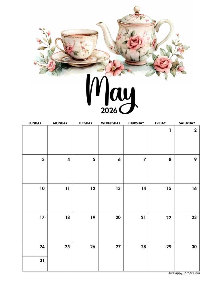 2026 May printable calendar