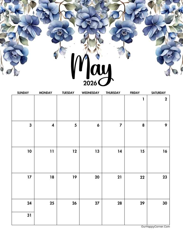 Blue floral calendar