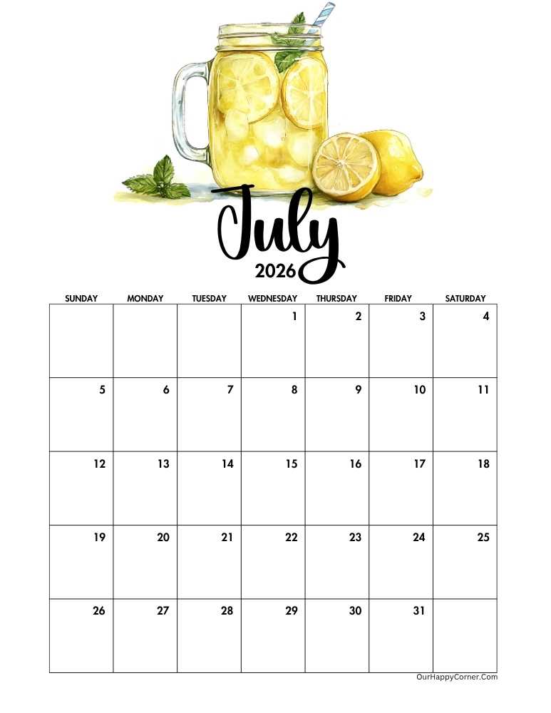 Summer themed calendar