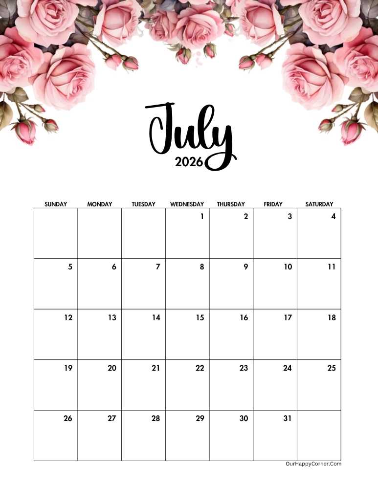 Pink roses decorated calendar