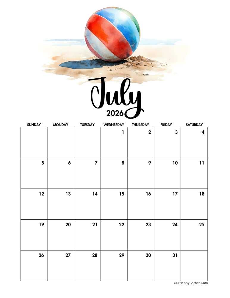 Summer themed calendar