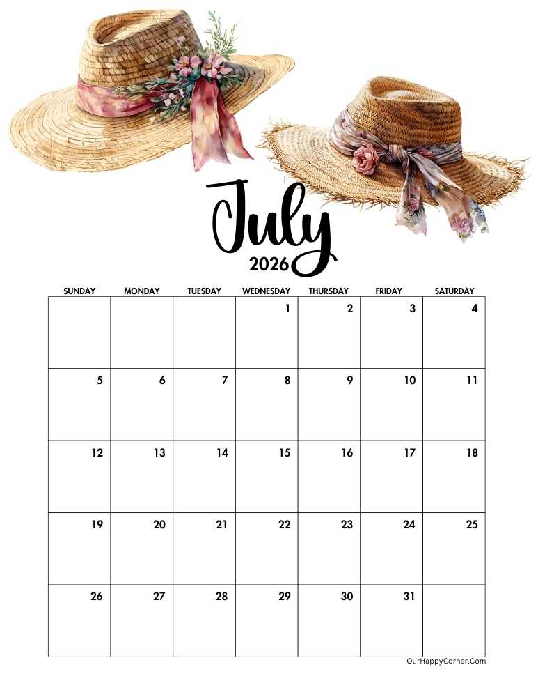 Summer themed calendar